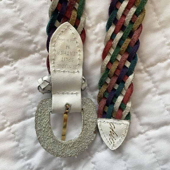 VINTAGE 90s Rainbow Braided Genuine Leather 30-34” Waist Belt Boho Pride - Picture 4 of 9